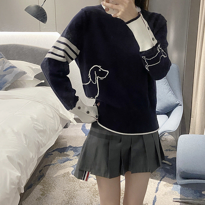 Thom Browne Women's Dog Pattern Pullover Sweater