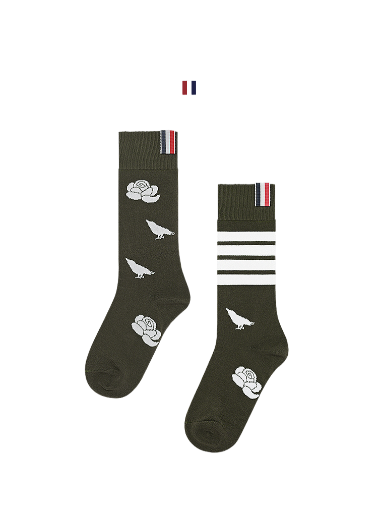 Flowery four-stripe socks