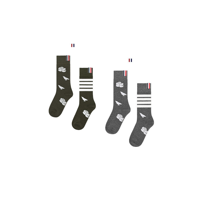 Flowery four-stripe socks