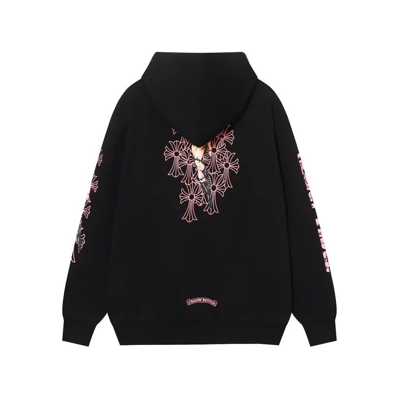 Chrome Hearts Deadly Doll Pink Cross Scroll Zip Up Hoodie 9821