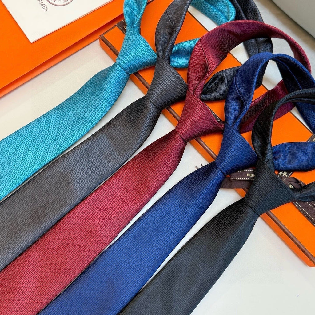 Hermès Style Men's H Logo Textured Silk Tie
