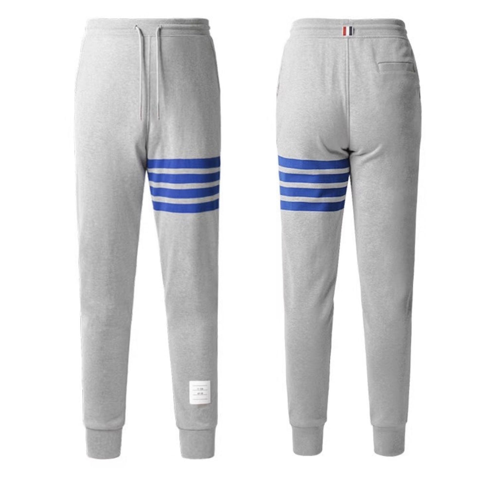 Thom Browne Style Men's Casual Sweatpants - Cotton Signature Four-Bar Detail