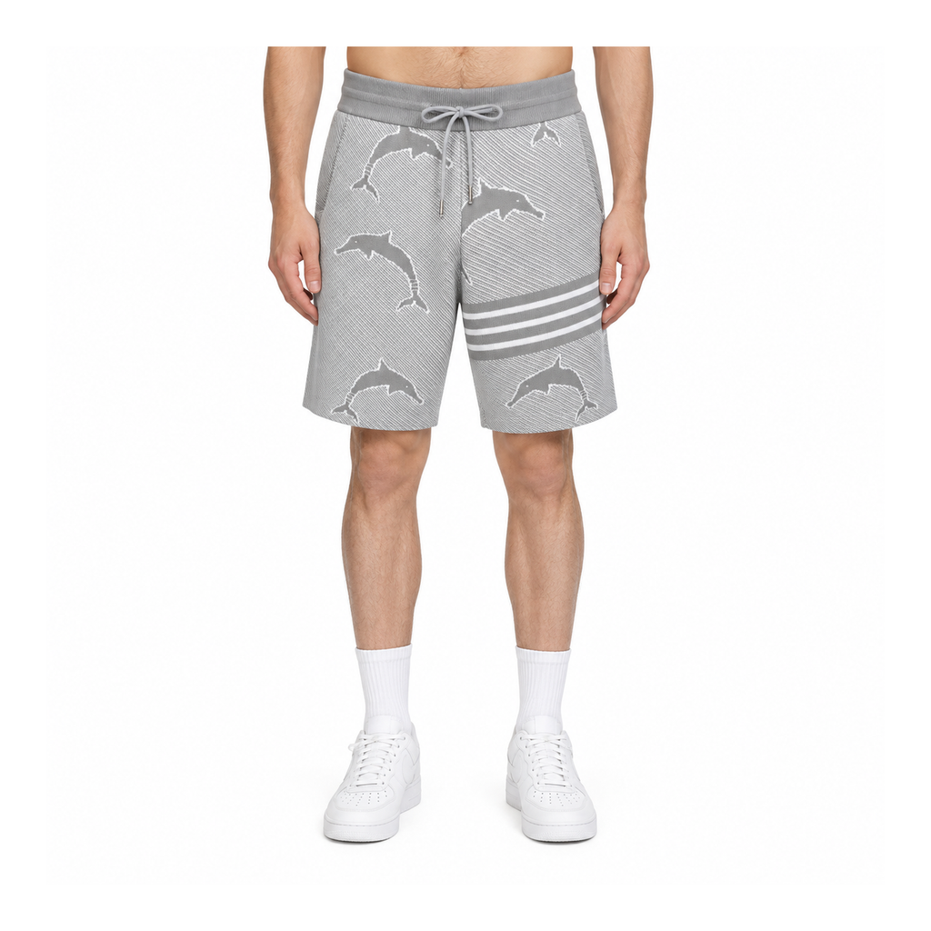 Thom Browne Style Four-Bar Stripe Knit Shorts