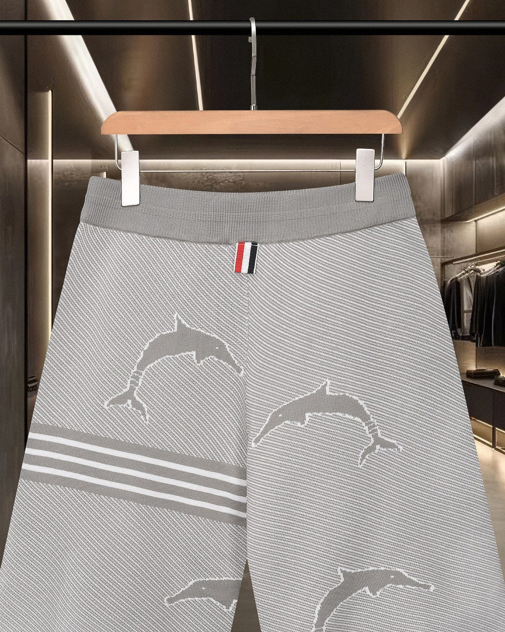 Thom Browne Style Four-Bar Stripe Knit Shorts
