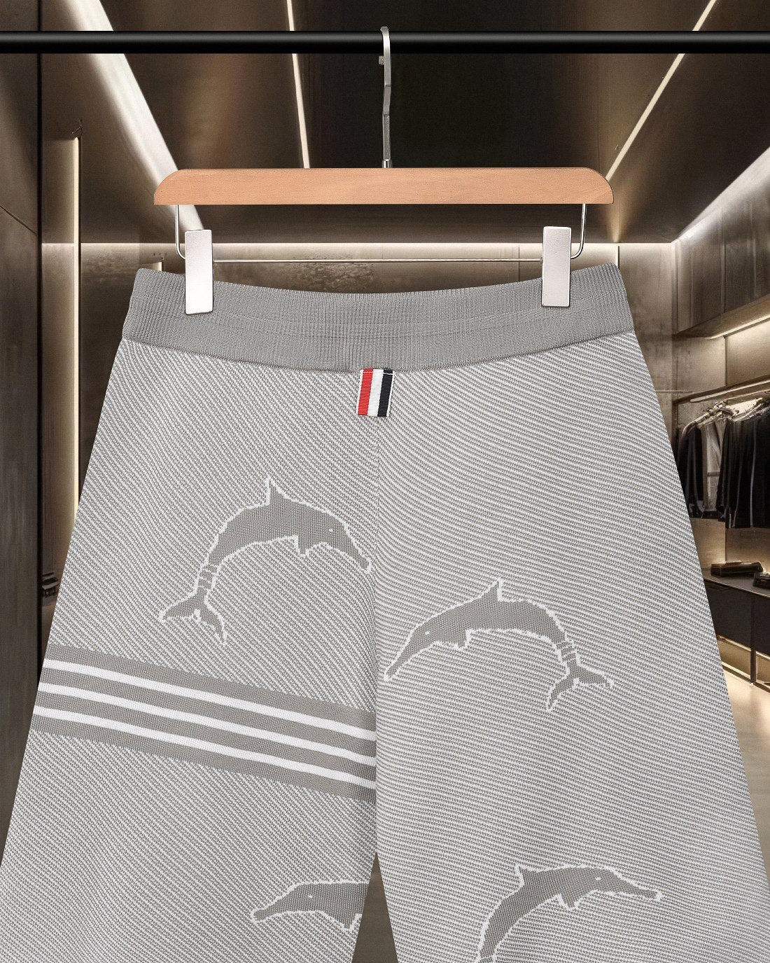 Thom Browne Style Four-Bar Stripe Knit Shorts