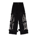BLACK WINGED LOGO BONDAGE STRAIGHT-FIT JEANS