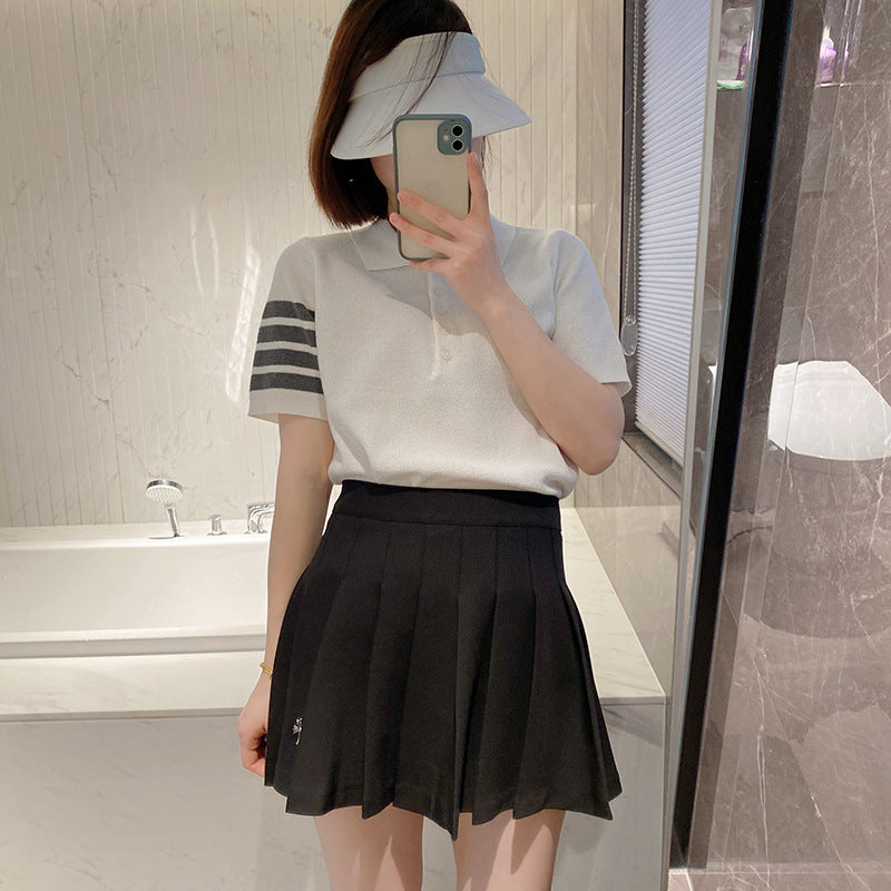 Thom Browne Women's Four-Bar Short Sleeve Polo Shirt