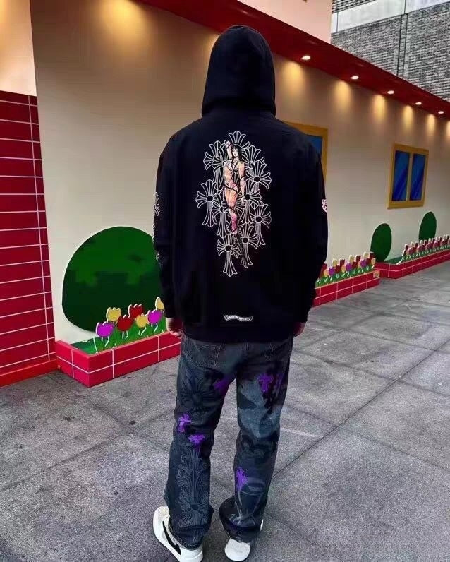 Chrome Hearts Deadly Doll Pink Cross Scroll Zip Up Hoodie 9821