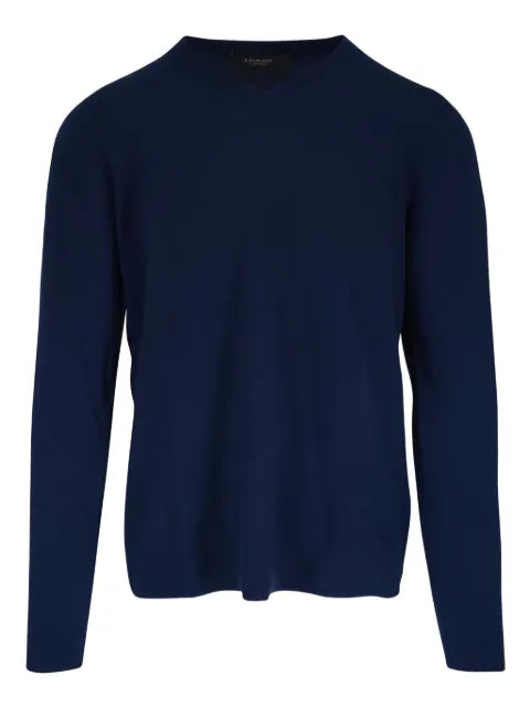 Kinross Cashmere V-neck ribbed trims sweater