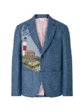 Thom Browne buckle tweed scenic lighthouse embroidery sportcoat