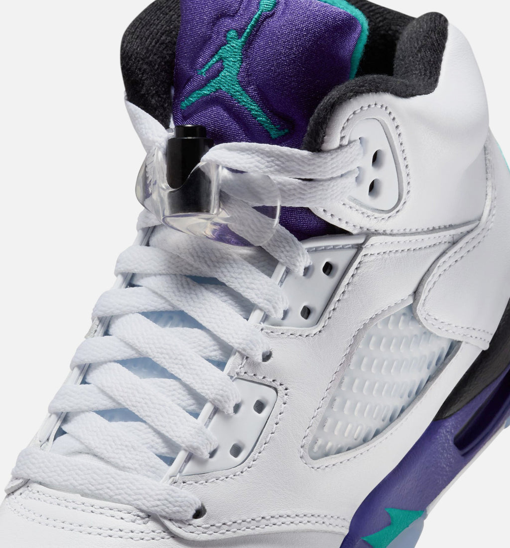 Air Jordan 5 Retro Grape Grade School Sneakers - White/New Emerald/Grape Ice/Black