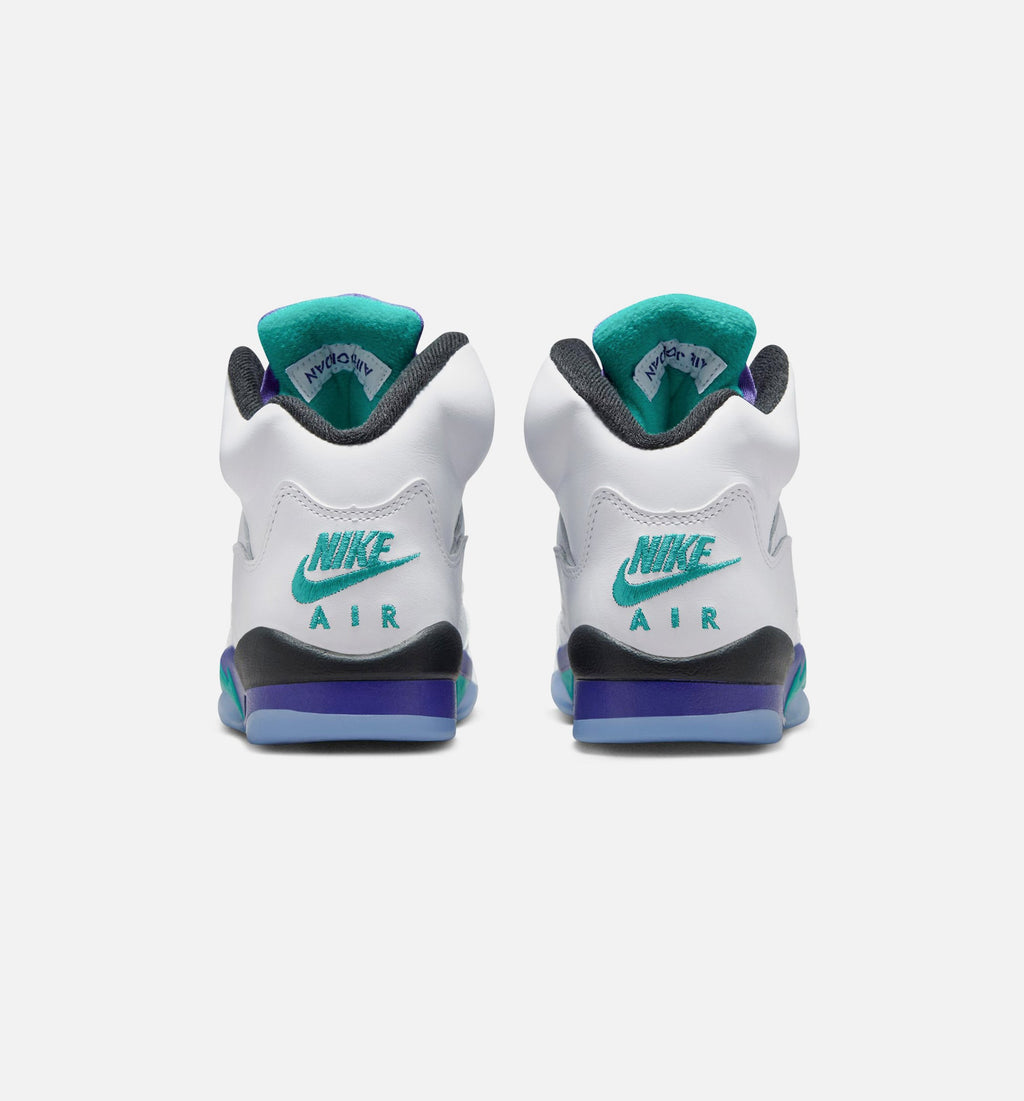 Air Jordan 5 Retro Grape Grade School Sneakers - White/New Emerald/Grape Ice/Black