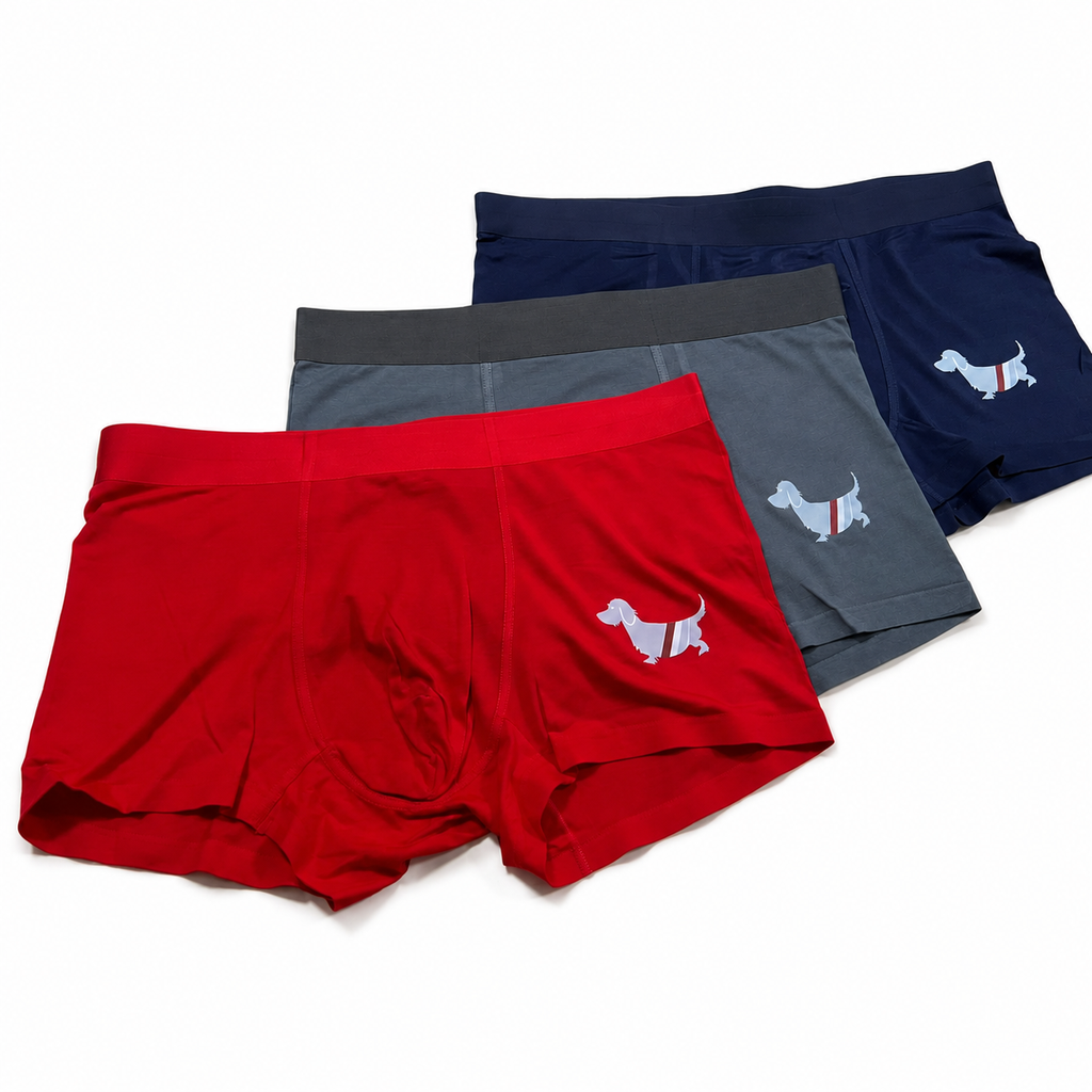 Thom Browne Style Men's Cotton Boxer Briefs with Signature Four-Bar Detail