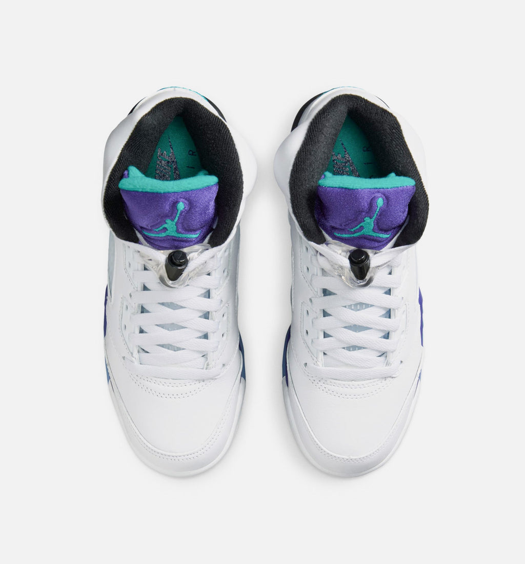 Air Jordan 5 Retro Grape Grade School Sneakers - White/New Emerald/Grape Ice/Black
