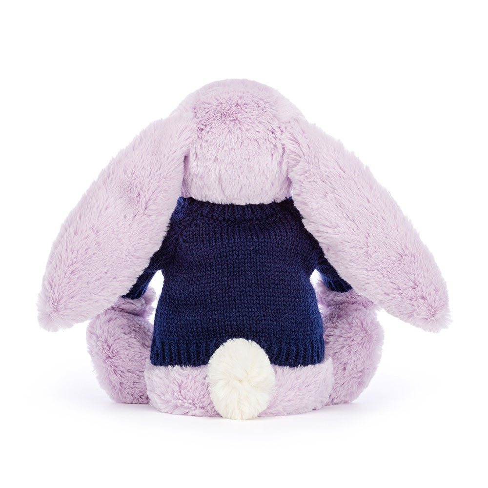 Bashful Lilac Bunny with Personalized Navy Jumper
