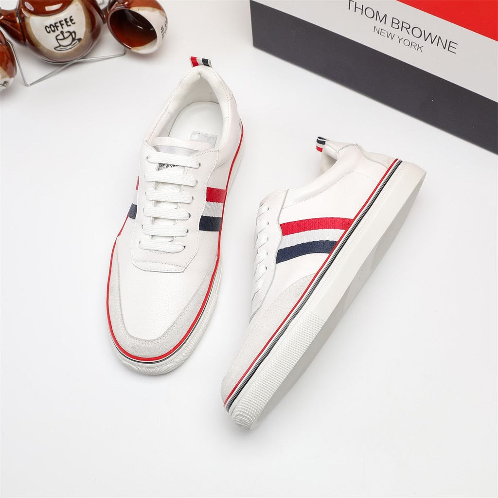 Tri-Stripe Leather Sneaker — Full-Grain Cowhide with Lambskin Lining