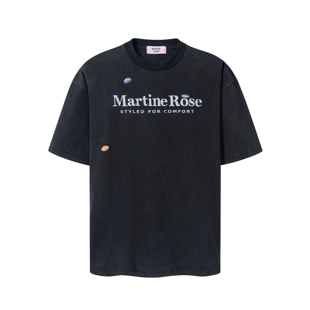 Martine Rose Washed Vintage Letter Print Crew Neck Short Sleeve Tee