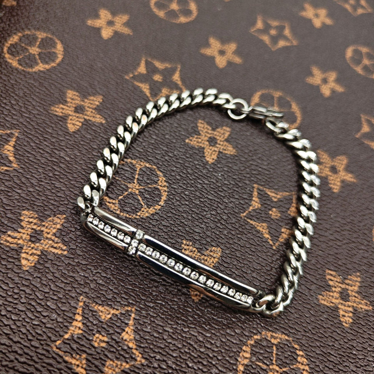 Chrome Hearts Silver Cuban chain curved bracelet