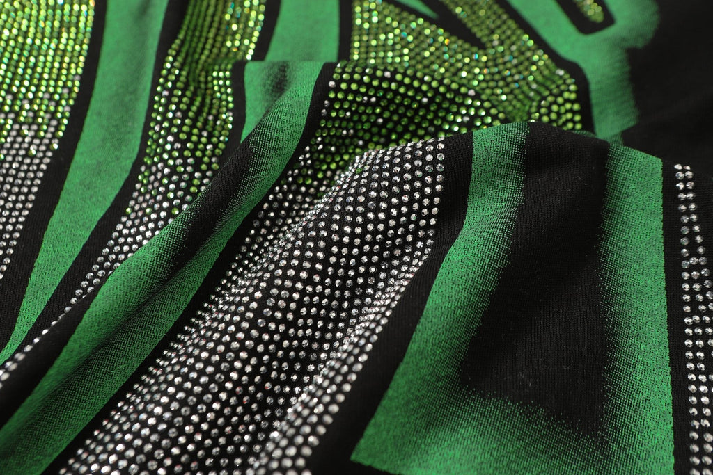 MIXED EMOTION Green Graphic Rhinestone T-Shirt