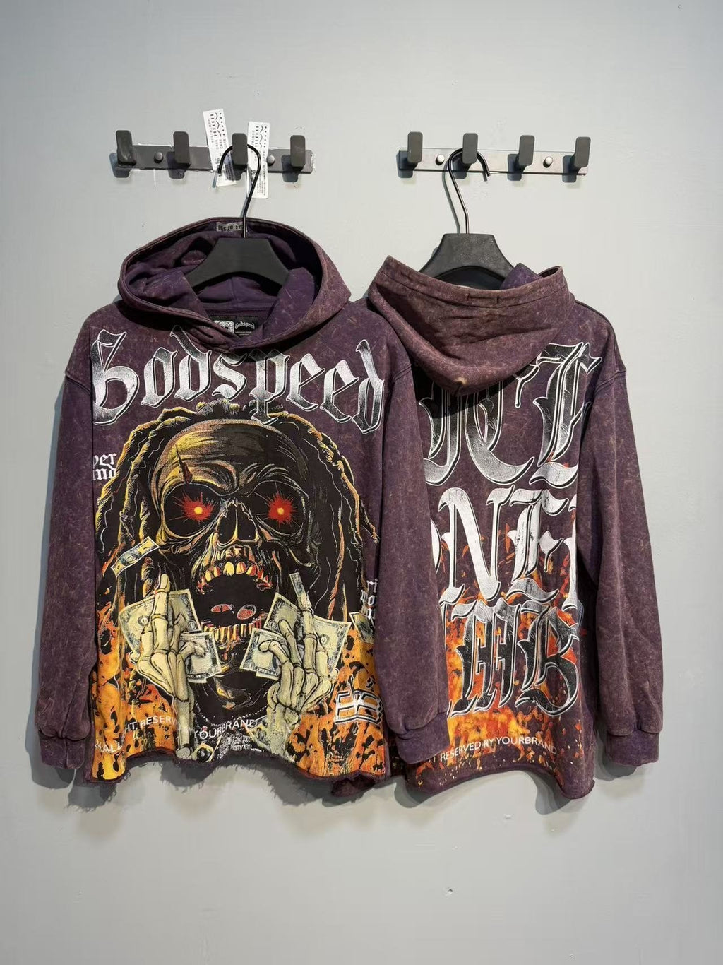 Godspeed Skull Graphic Acid Wash Hoodie