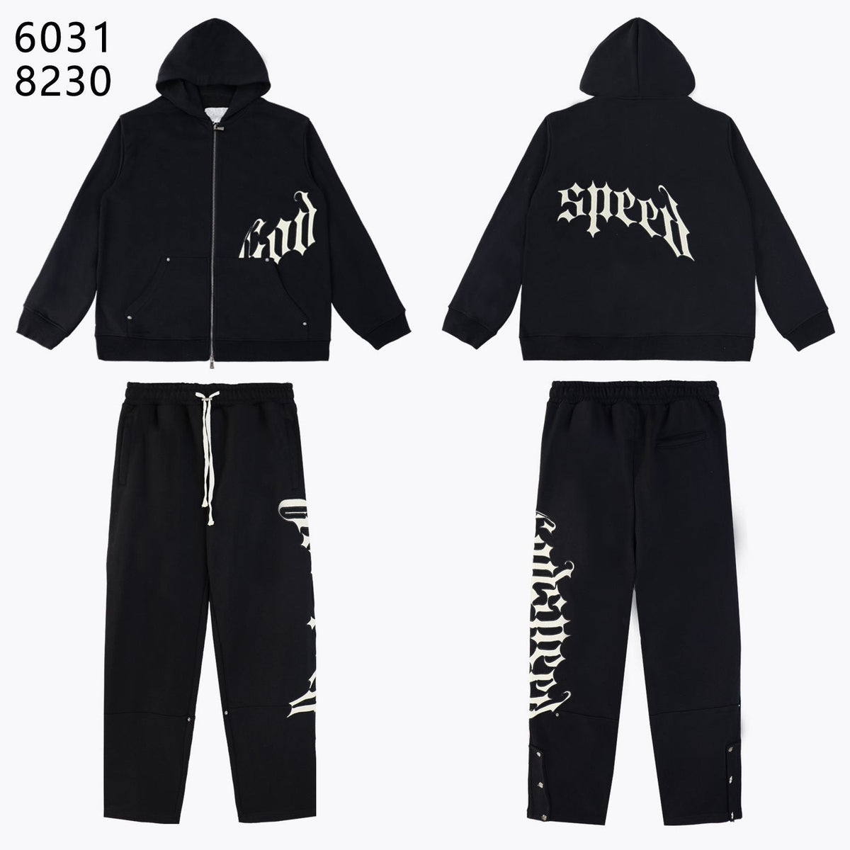Godspeed White Gothic Zip Hoodie & Jogger Matching Set