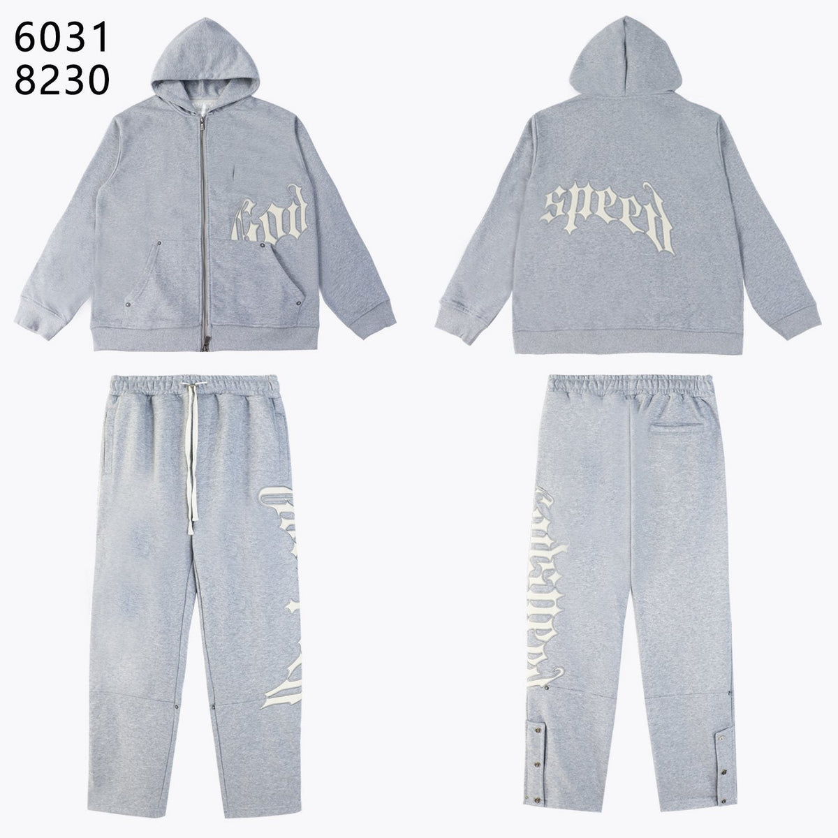 Godspeed White Gothic Zip Hoodie & Jogger Matching Set