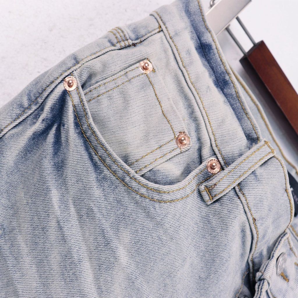 Purple Brand Light Blue Distressed Paint Splatter Jeans