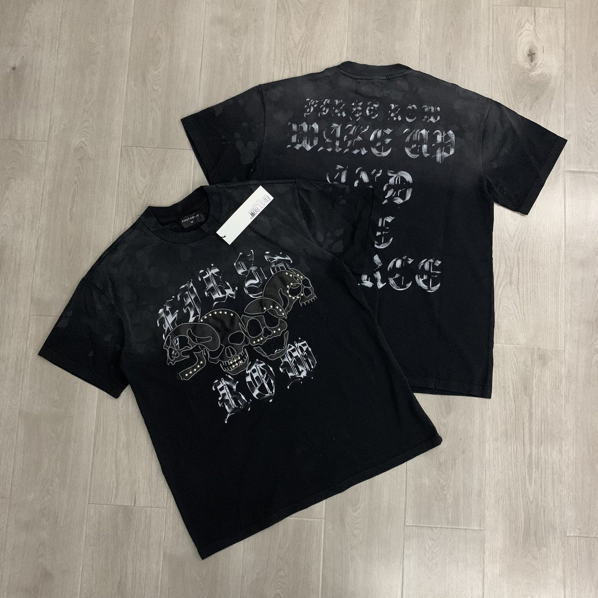 FIRST ROW Wake Up and Be Fierce Skull Appliqué T-Shirt