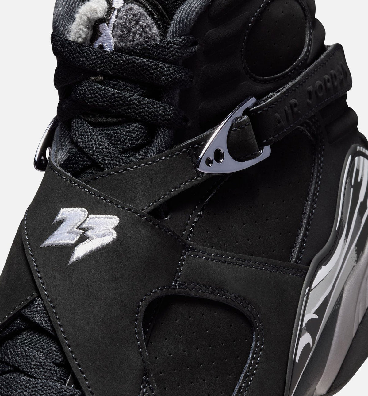 Air Jordan 8 Retro Chrome Black and Light Graphite Men's Sneakers - Black/White/Light Graphite