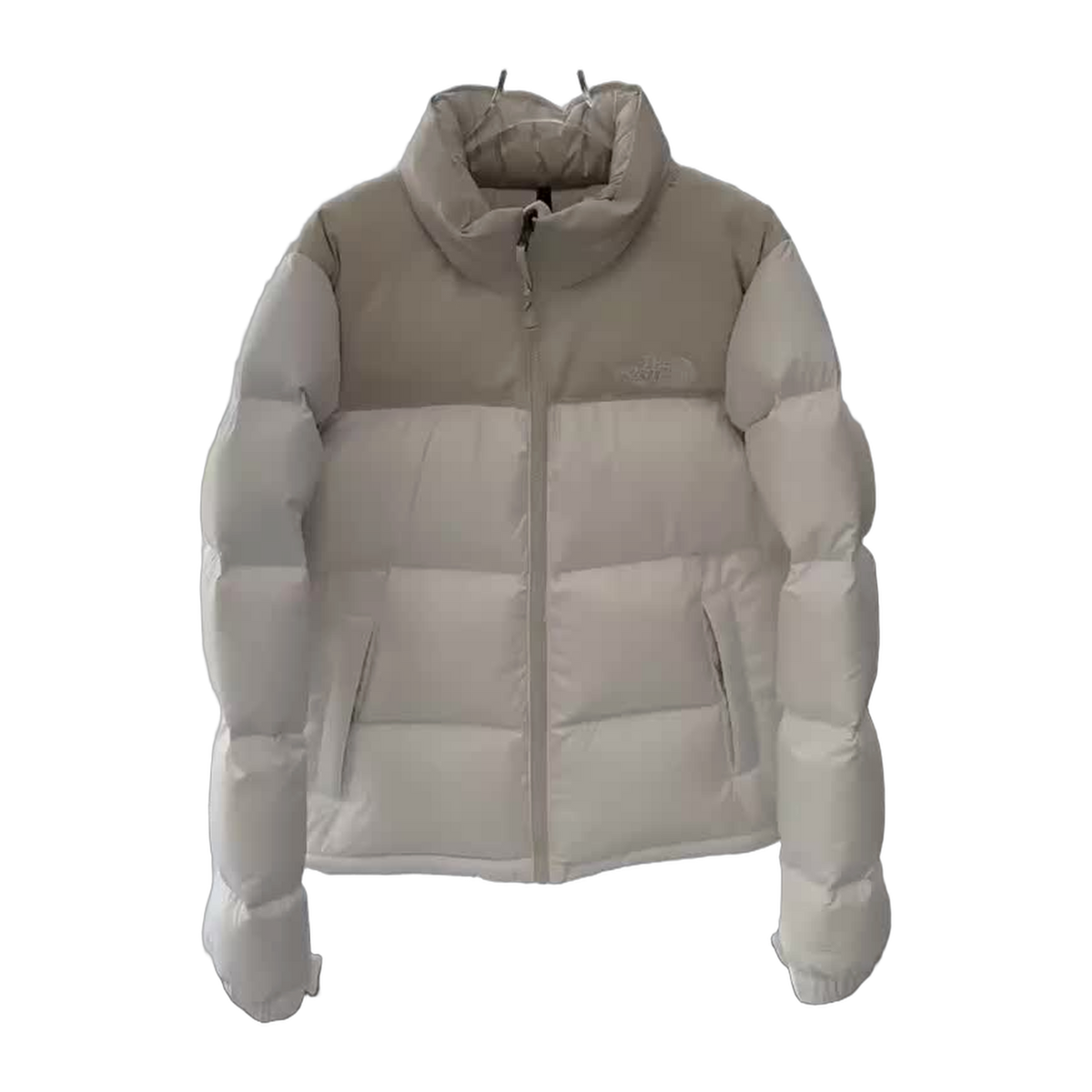 The North Face Stand-Collar Cropped Puffer Jacket in Cream