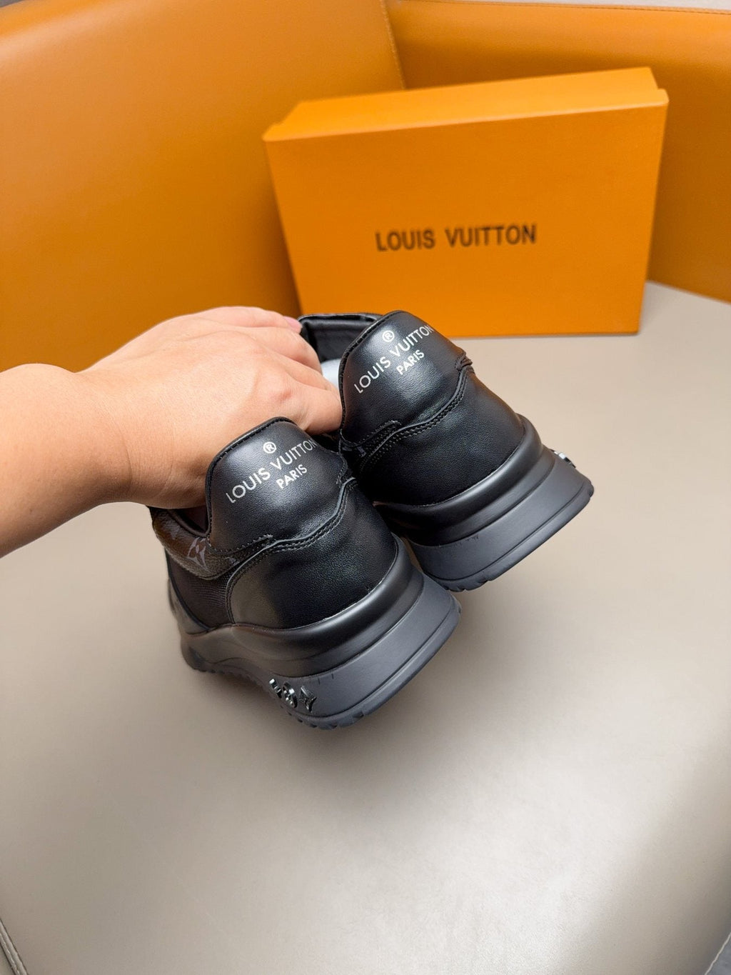 Louis Vuitton Black Leather & Mesh Sneakers