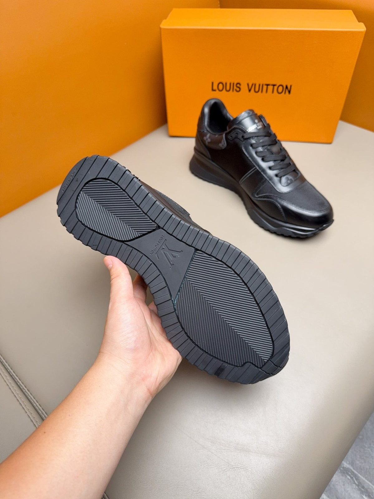 Louis Vuitton Black Leather & Mesh Sneakers