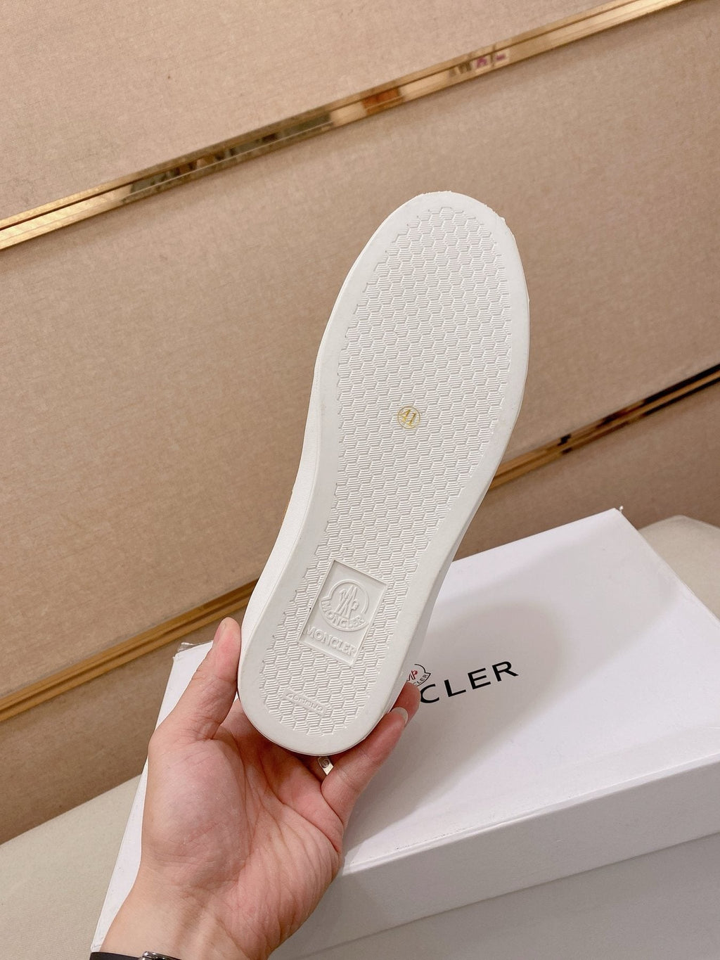 MONCLER Tan and White Stripe Sneakers