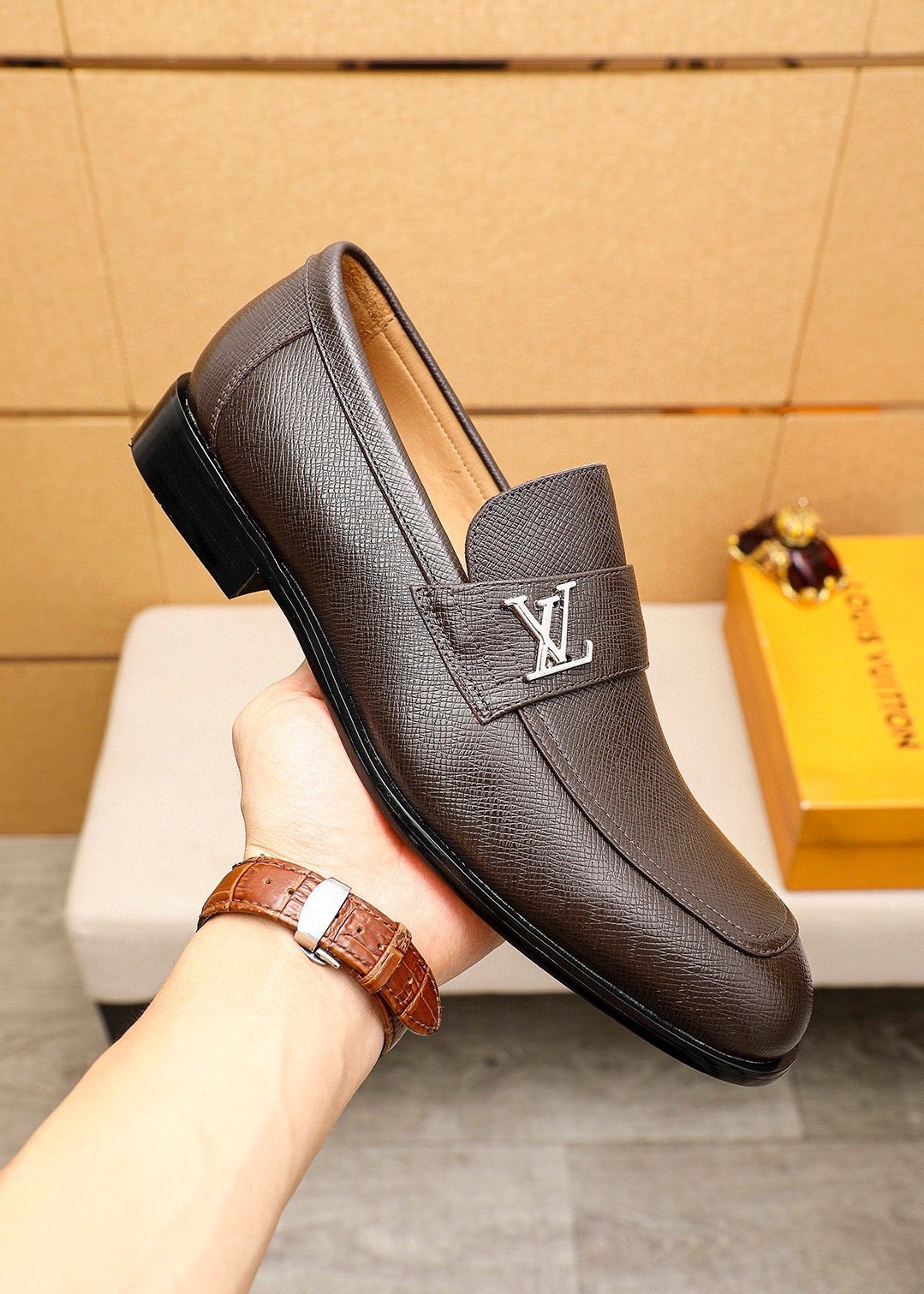 Louis Vuitton Dark Brown Textured Loafers - Leather Lining