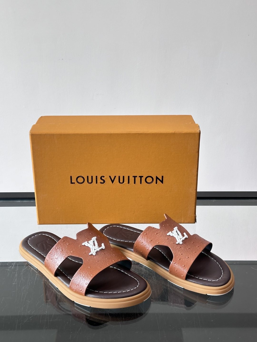 Louis Vuitton Brown Logo Slide Sandals