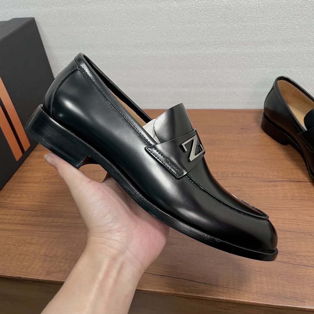 Zegna Men's Black Leather Z-Accent Loafers