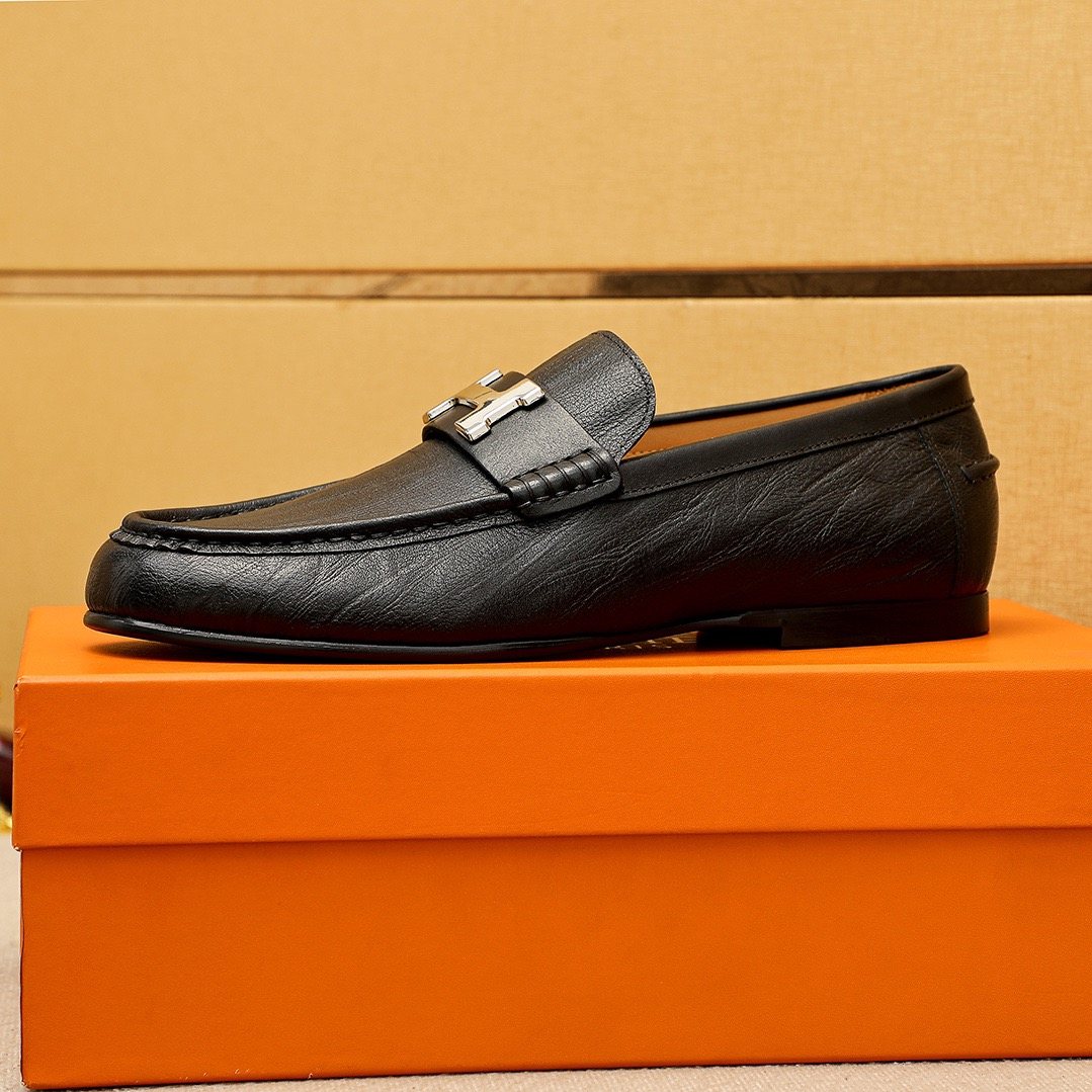 Hermès Black H-Hardware Loafers - Leather Lining