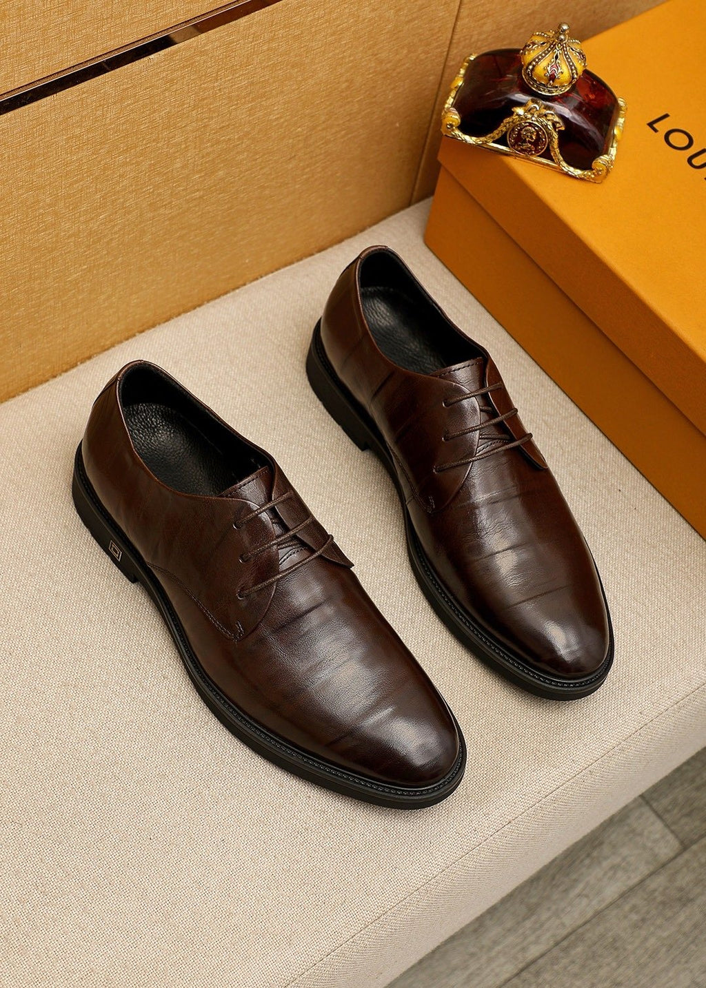 Louis Vuitton Dark Brown Croc-Embossed Dress Shoes