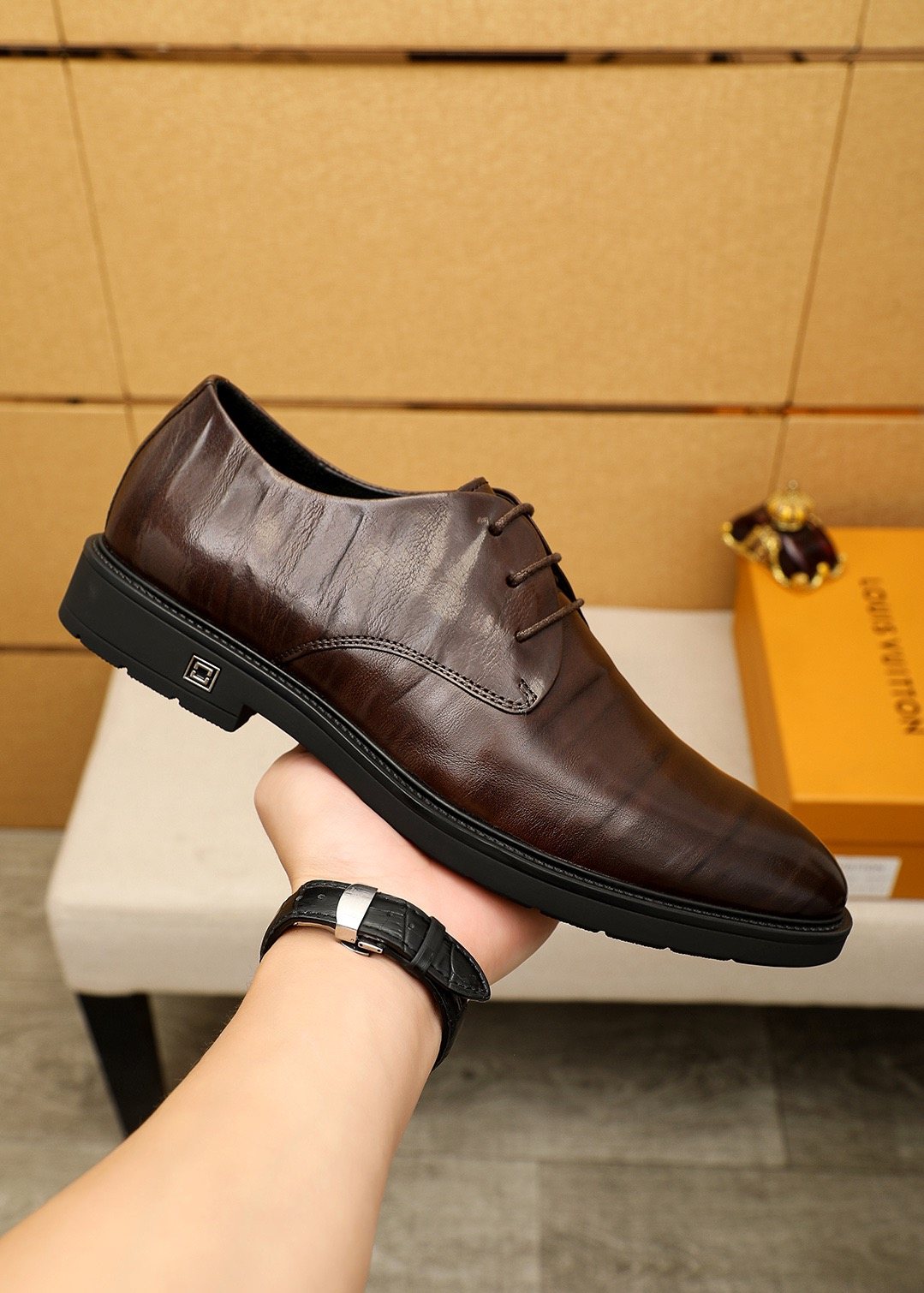 Louis Vuitton Dark Brown Croc-Embossed Dress Shoes