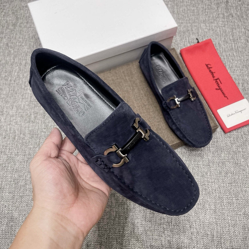 Ferragamo Navy Blue Bit Loafers