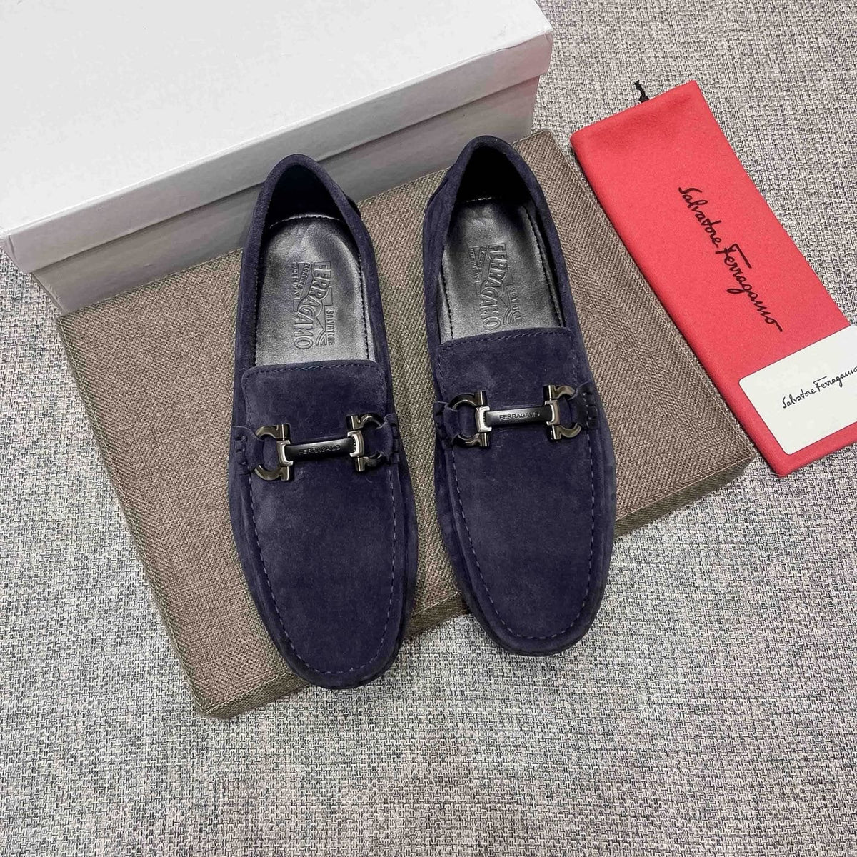 Ferragamo Navy Blue Bit Loafers