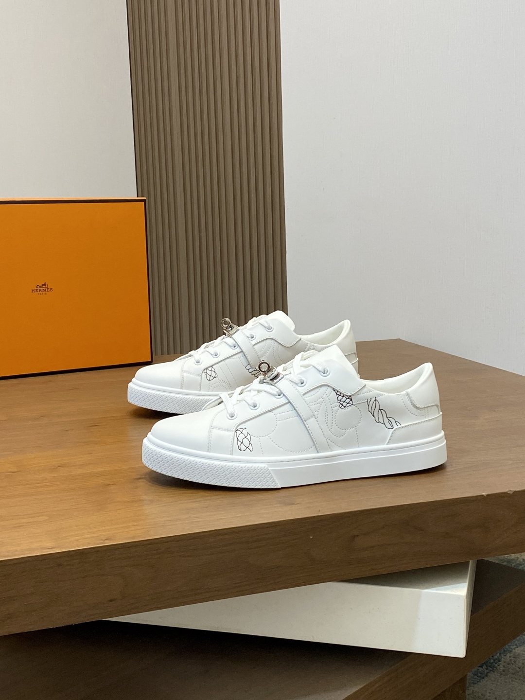 White Lace-Up Low-Top Sneakers