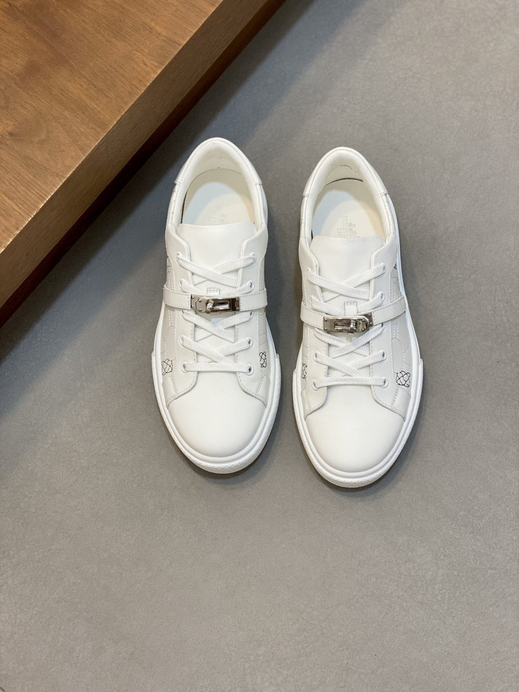 White Lace-Up Low-Top Sneakers