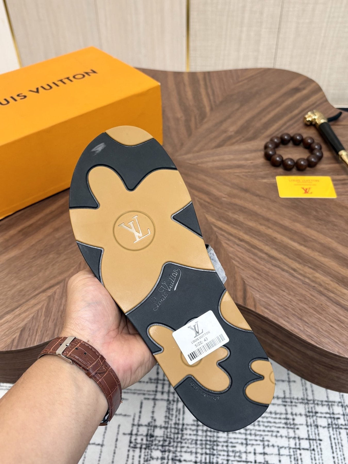 Louis Vuitton Light-Gray Patterned Slide Sandals