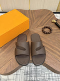 Loro Piana Men's Dark Brown Leather Slide Sandals