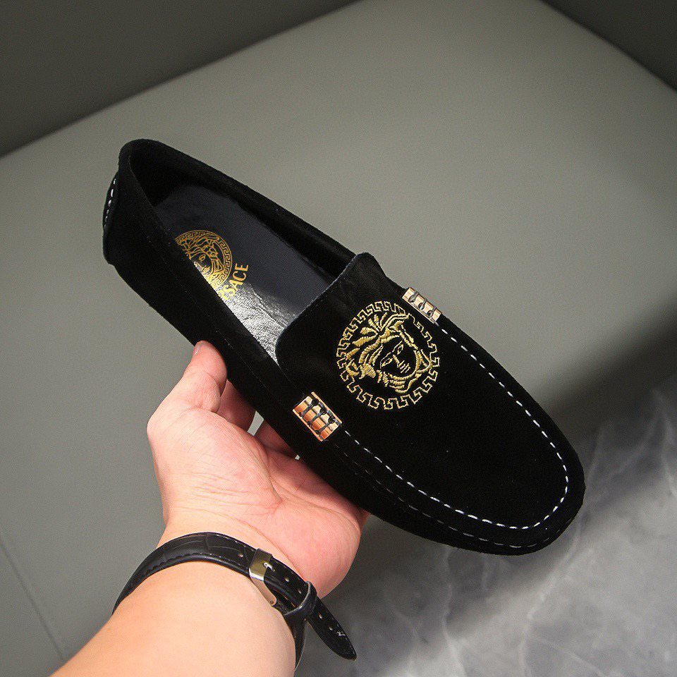 Versace Black Gold-Tone Hardware Loafers