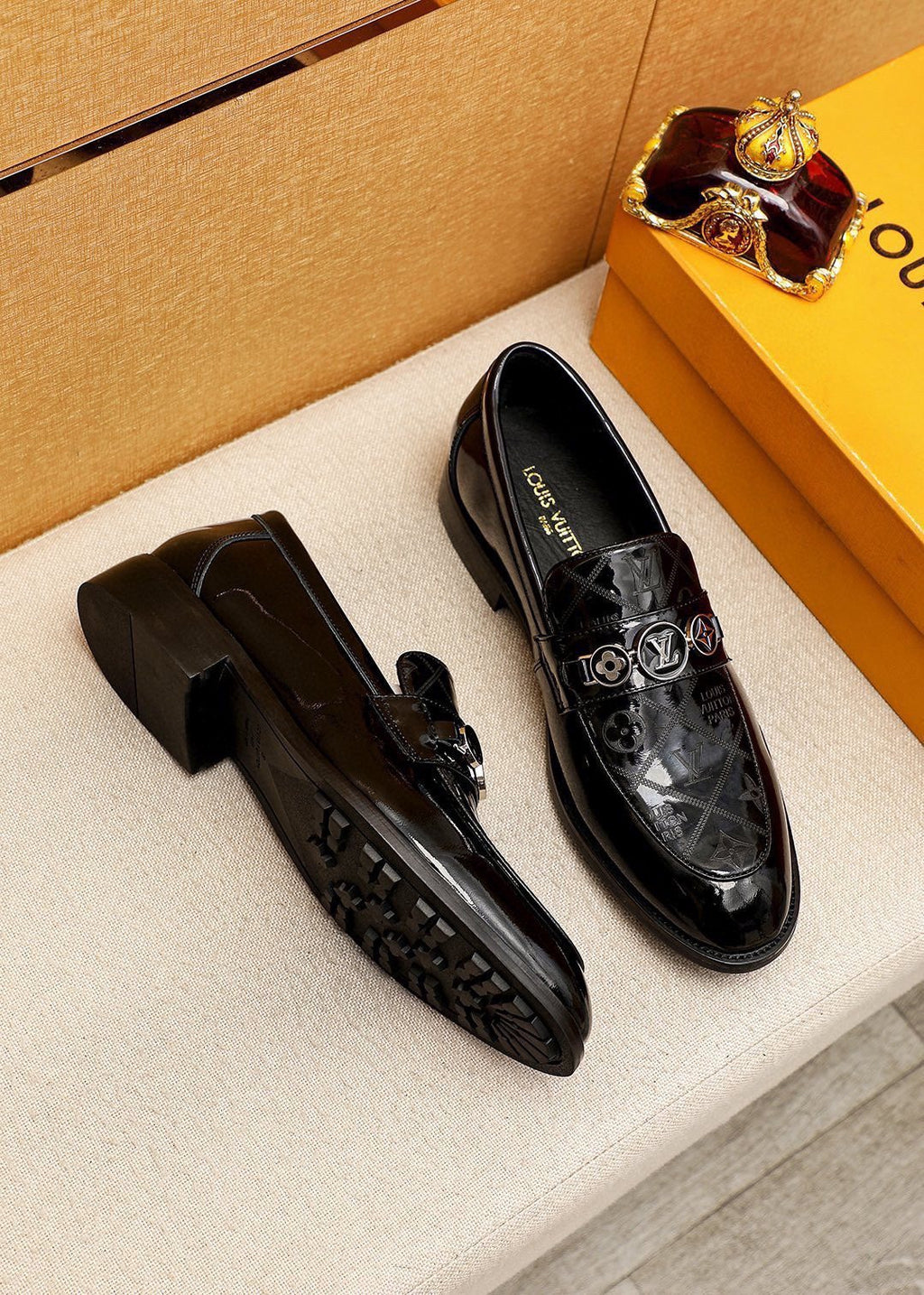 Louis Vuitton Black Embossed Buckle Slip-On Shoes