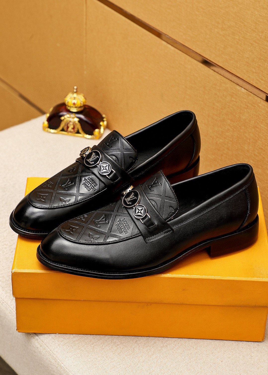 Louis Vuitton Black Embossed Buckle Slip-On Shoes