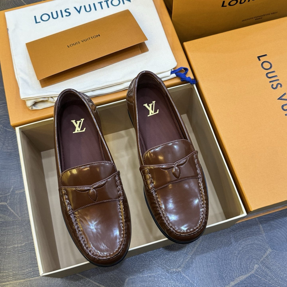 Louis Vuitton Men's Brown Penny Loafers - Leather Lining