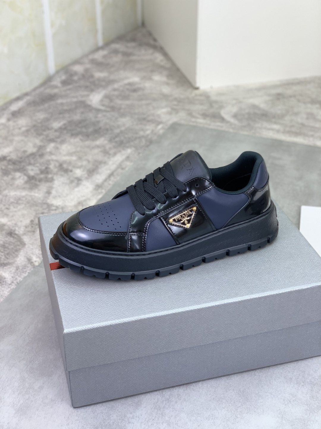 Prada Paneled Lug-Sole Low-Top Sneakers